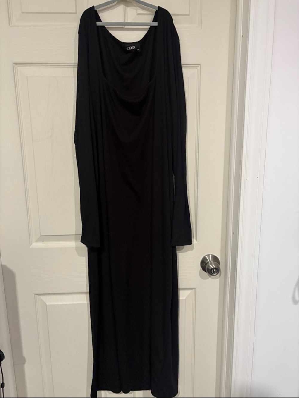 Cider Black Draped Long-Sleeve Maxi Dress